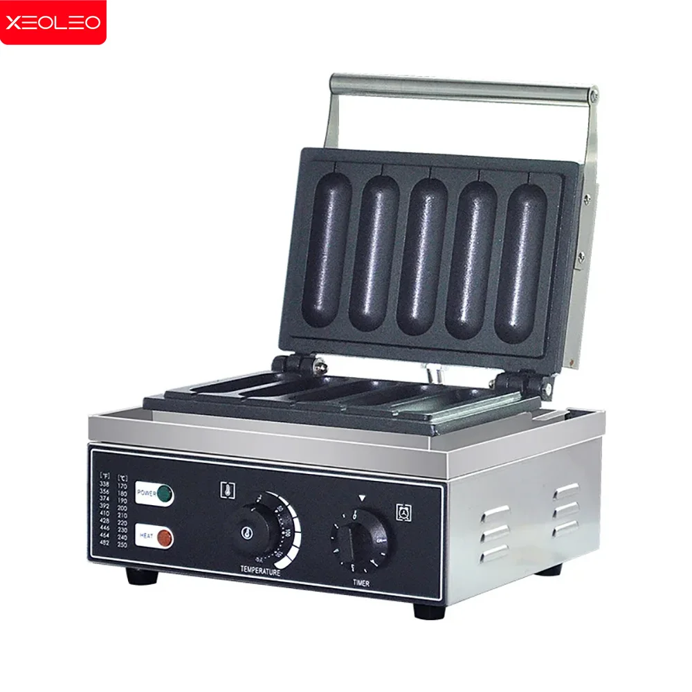 Xeoleo Hot Dog Waffle Maker Macchina Hot Dog Macchina Salsiccia Macchina Elettrica 5 Pezzi Non Bastone Francese Muffin Hot Dog Lolly stick Maker