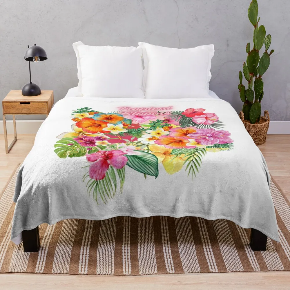 Tropical Blooming Flowers Throw Blanket funny gift Bed linens Thermal Blankets