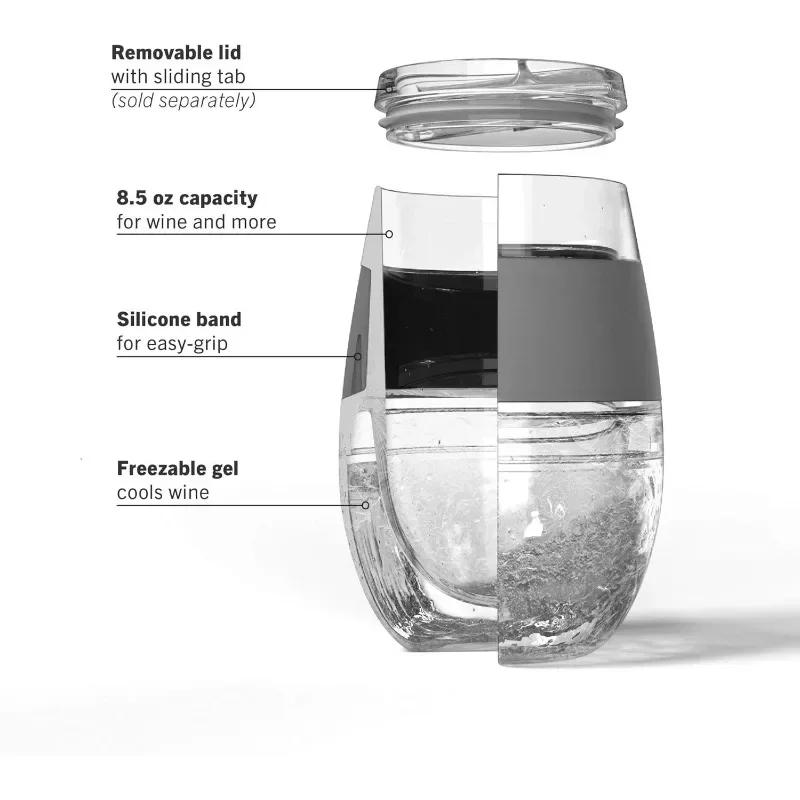 Охлаждающие стаканы для вина, герметичные стаканы с крышками и Замораживающим гелем, размерные стаканы, Летние подарки для женщин