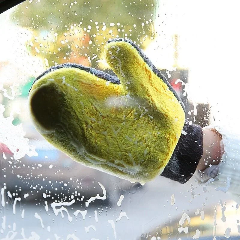 Car Washing Gloves Microfiber Coral Velvet Strong Water Absorption Body Cleaning Glove Double Sided Thickened Duster Clean Tools