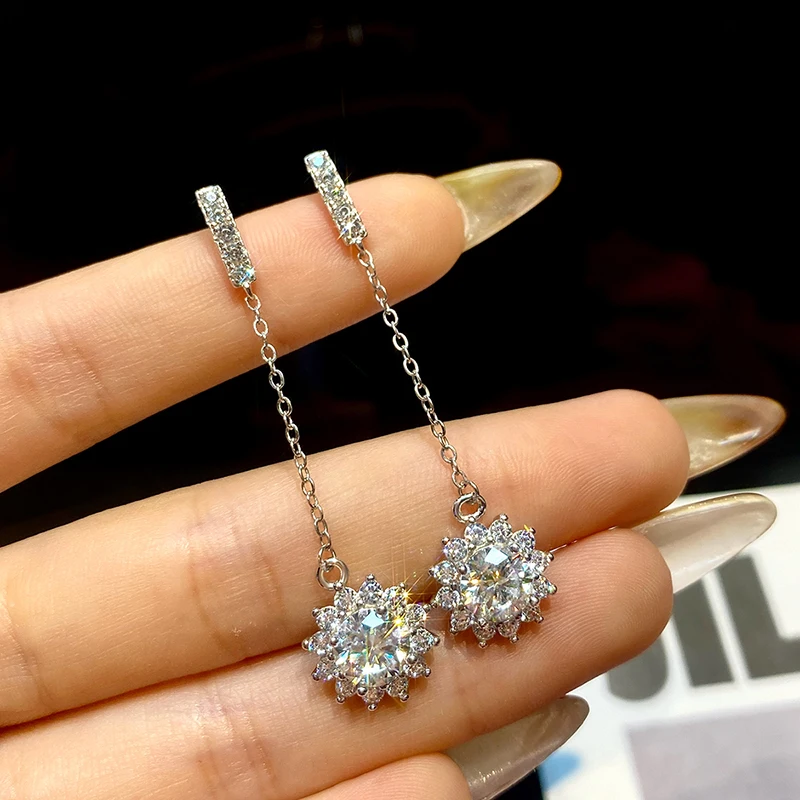 

KNB 1CT Moissan Diamond Round Sunflower Stud Earrings for Women Daily Wear Real 925 Sterling Silver High Quality Fine Jewelry