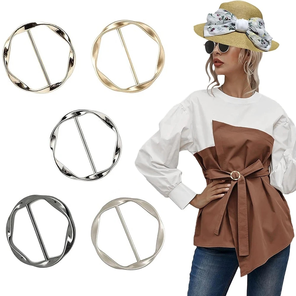 

2PCS Silk Scarf Ring Clip T-Shirt Tie Clips for Women Scarves Clasp Waist Buckle Fashion Metal Ring for Shirts Clothing