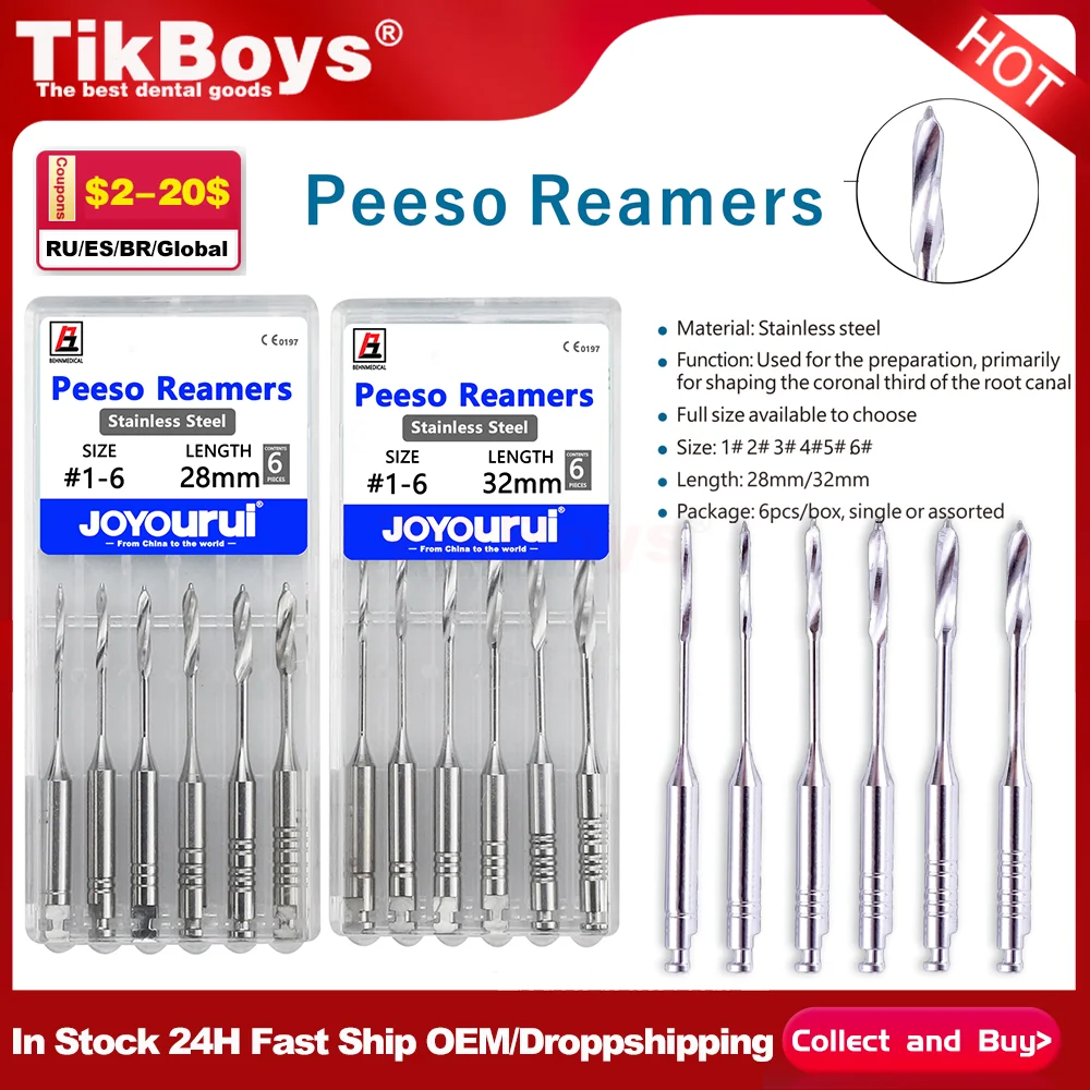 

6Pcs/Pack Dental Endodontic Gates Drill Glidden Peeso Reamers Rotary 32mm/28mm Engine Use Stainless Steel Endo Files #1-6 tools