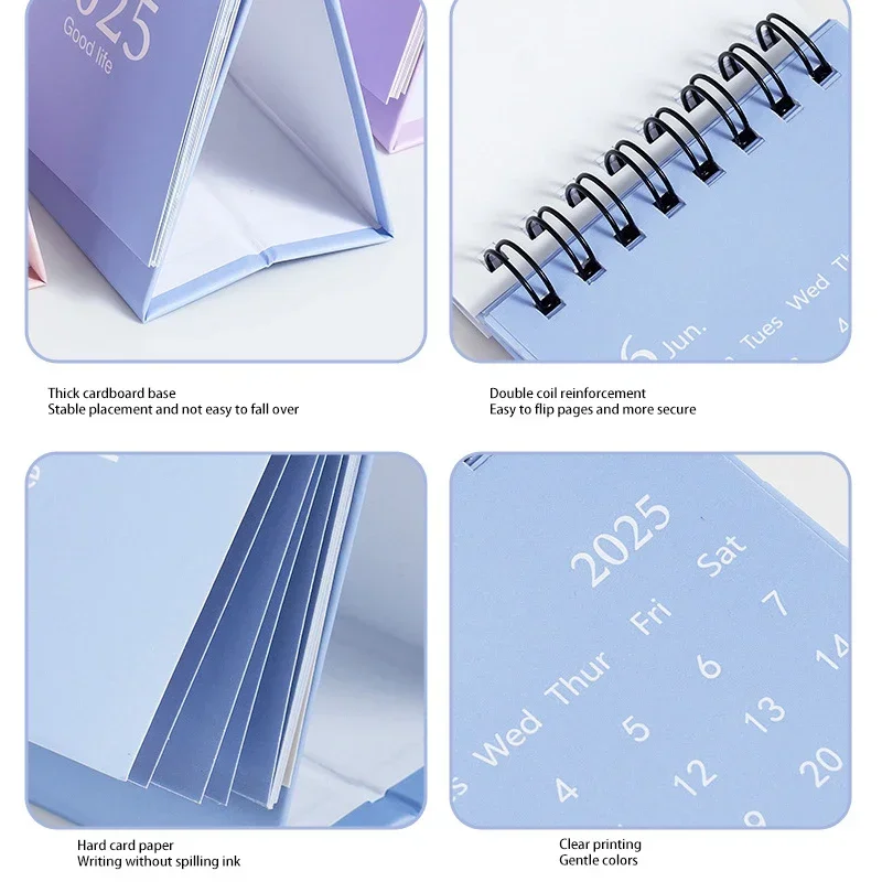 Desk Calendar 2025 Standing Flip Desktop Calendar Metal Ring Twin-wire Binding Monthly Desktop Calendar For Home Office School