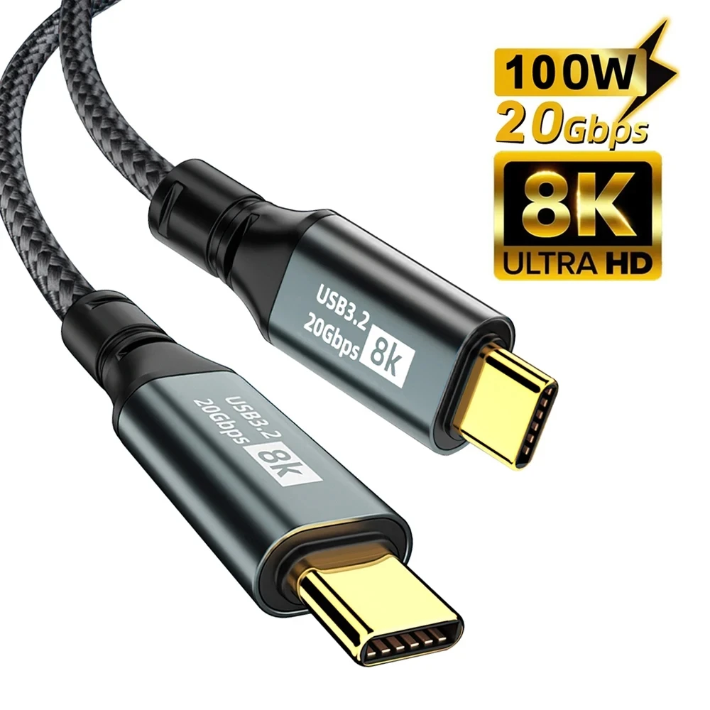 สายดาต้าข้อมูลวิดีโอ3.2 Type-C Gen2 20Gbps 8K @ 60Hz สำหรับทีวีพีซีแล็ปท็อป Pd 100W USB C สำหรับ Macbook iPad iPhone 15 PRO MAX