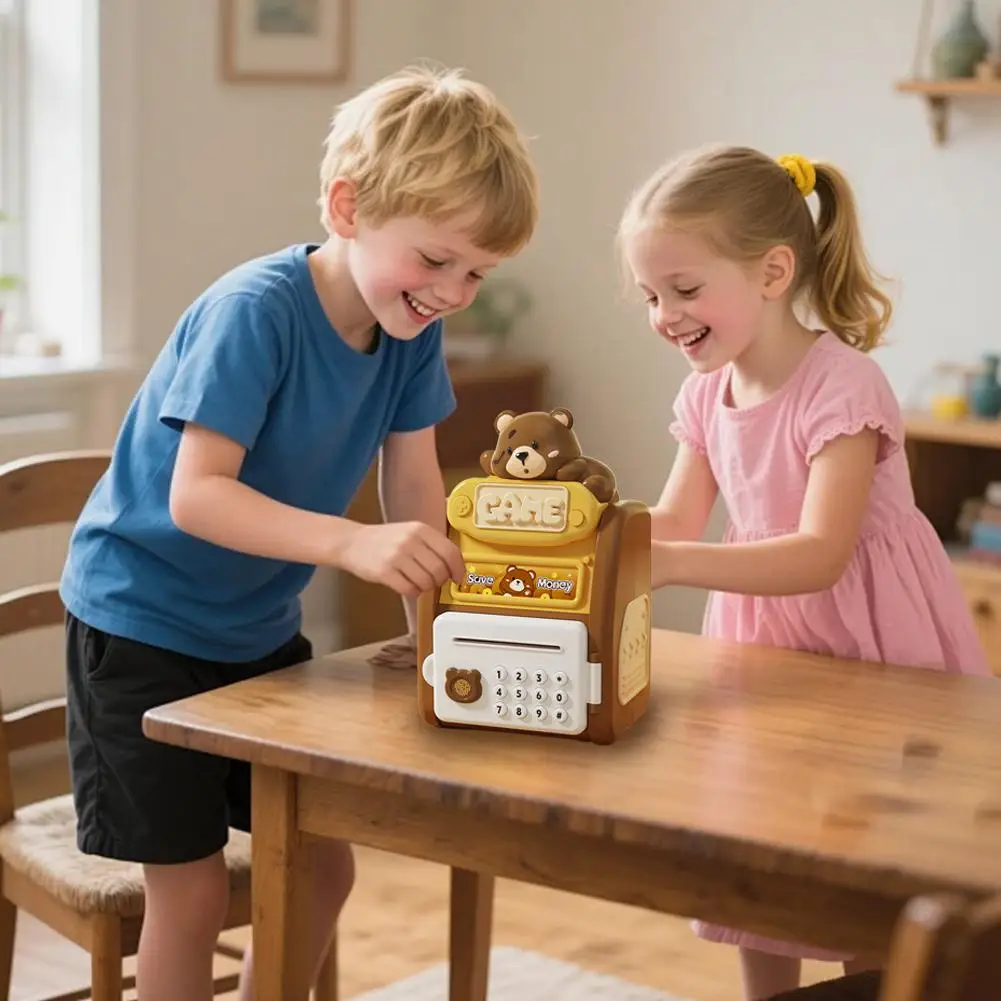Machine ATM simulée pour enfants, coffre-fort, banque d'argent, mot de passe par empreinte digitale, cadeau d'anniversaire pour garçons et filles