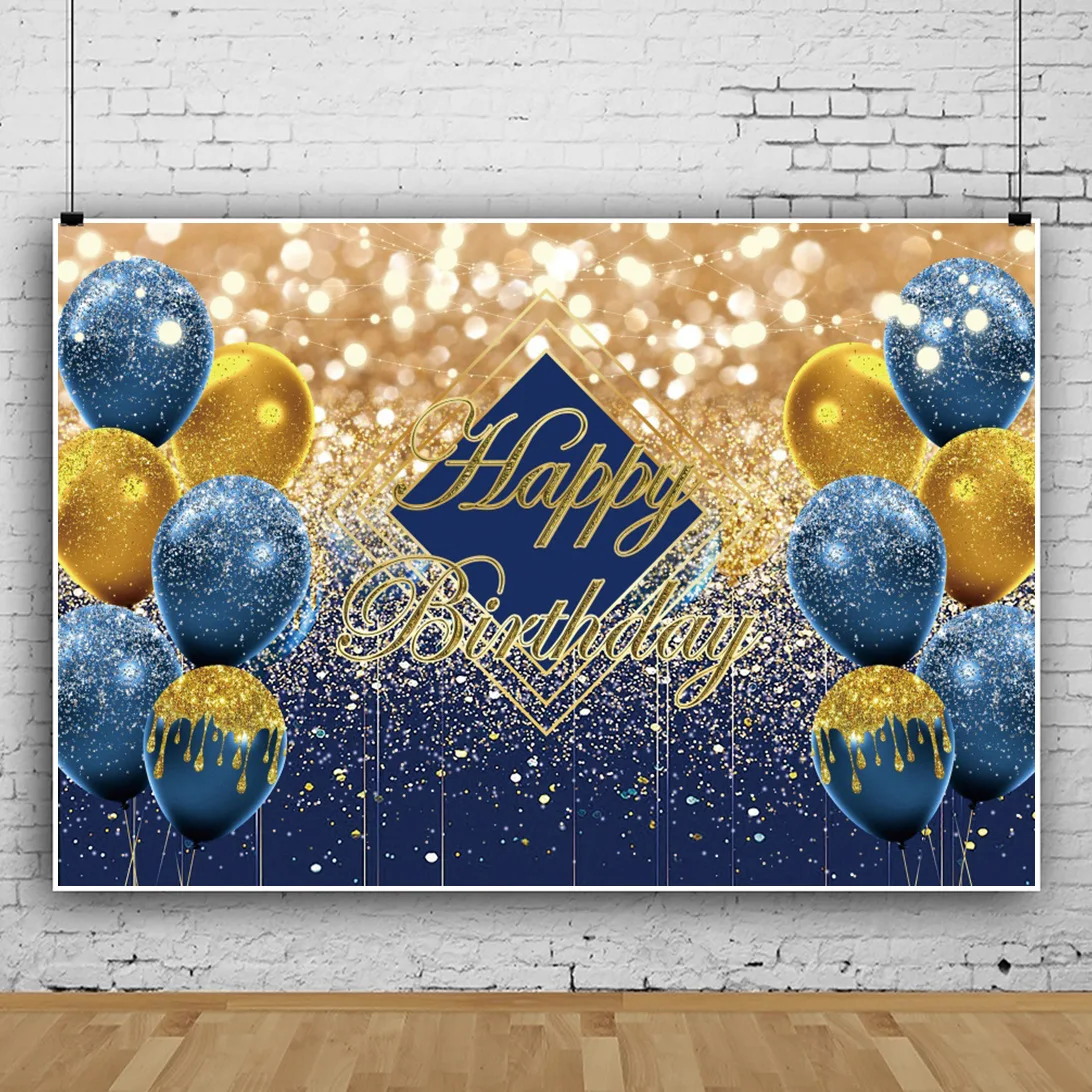 Happy Birthday Party Decoration Banner Background Black Gold Shining and Sparkling Balloon Girls Boys Photography Studio Prop