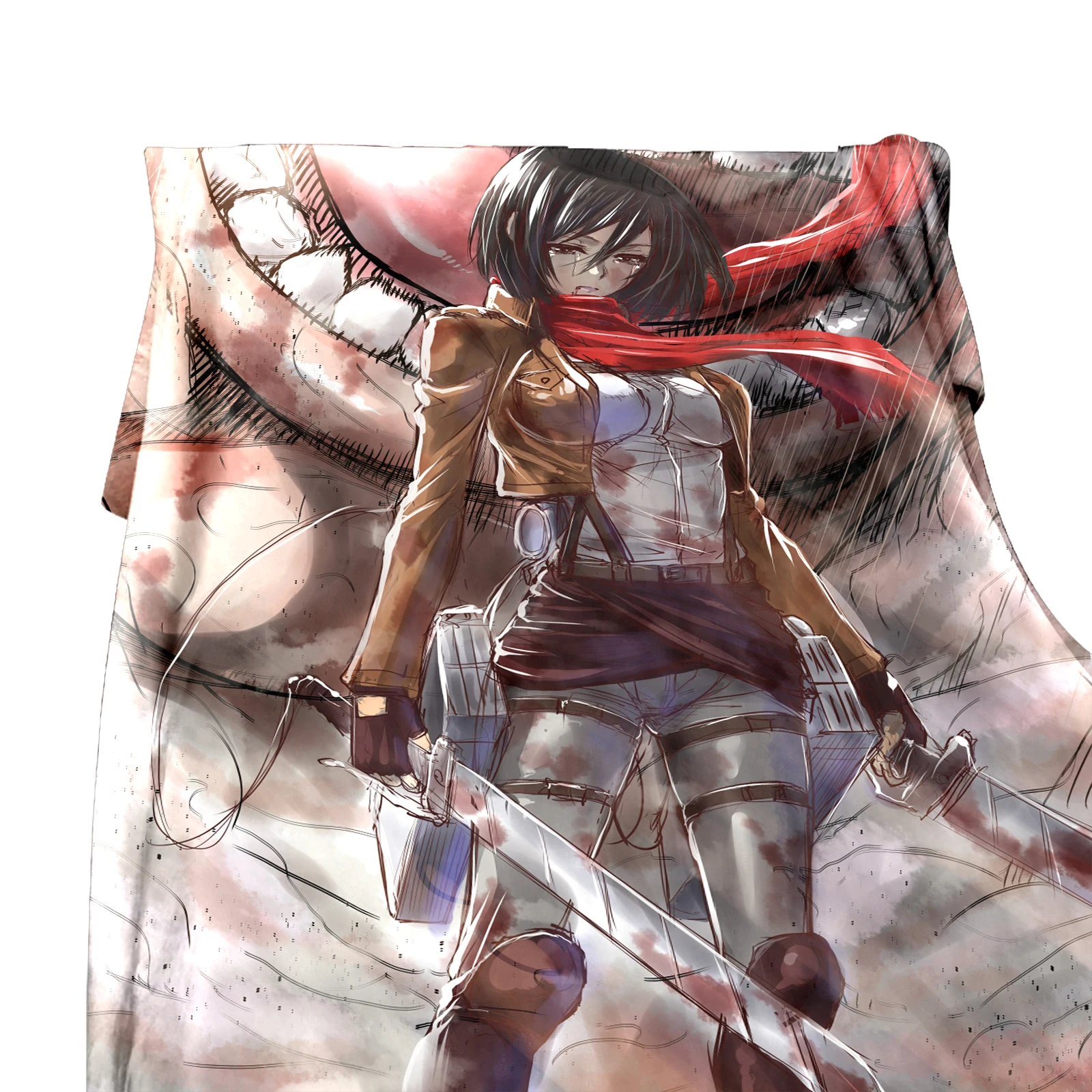 

Японское аниме плюшевое Фланелевое флисовое покрывало Mikasa Ackerman с принтом для дивана, постельное белье для гостиной
