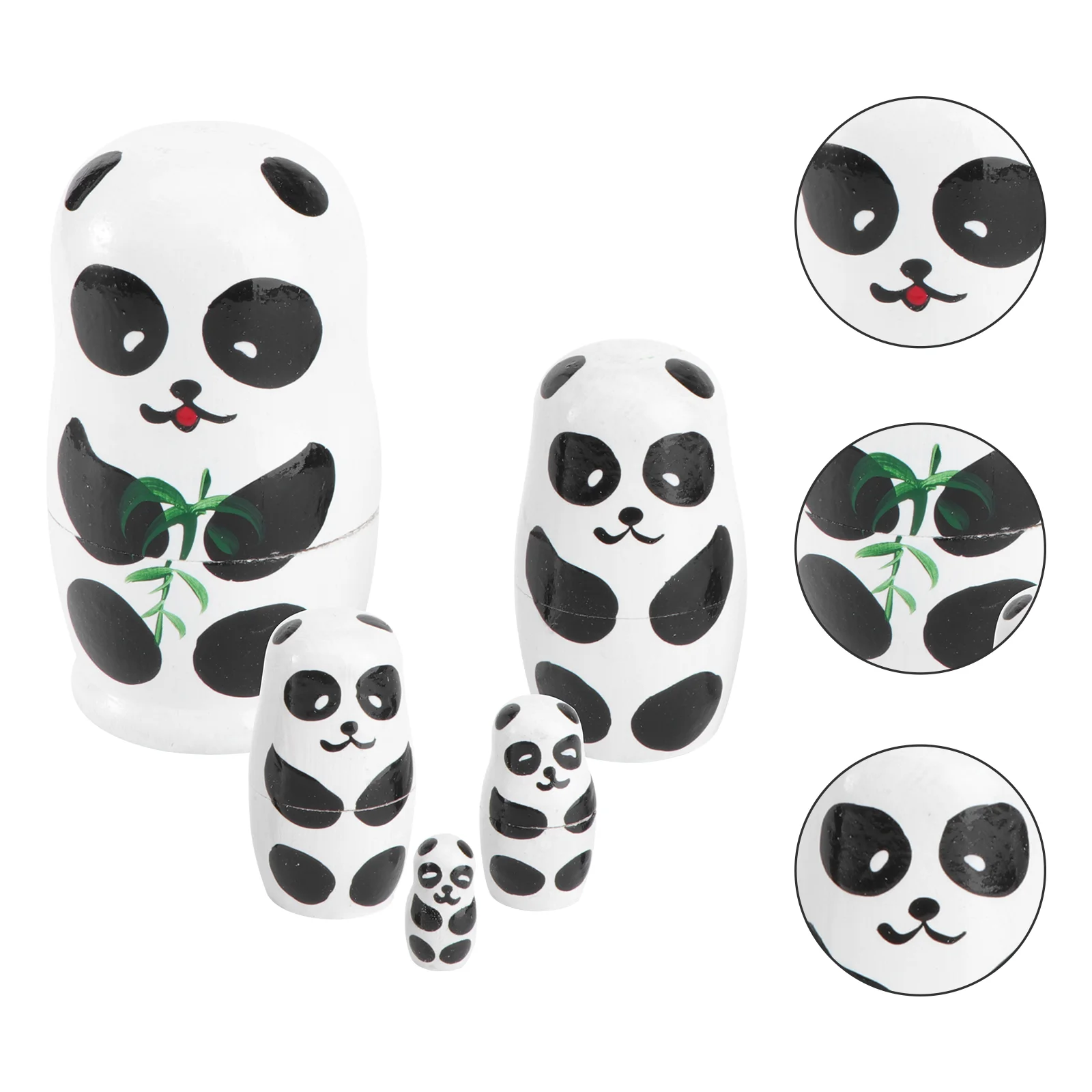 5 Pcs Matryoshka Panda Nesting Desktop Adornment Educational Plaything Stacking Toy Children Dolls Wooden