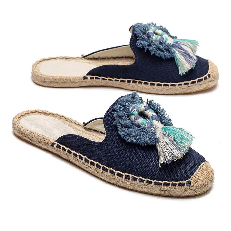 Chic Tassel Mule Espadrille 2023 Summer Women Sandals Luxury Fashion Brand Designer Girl\'s Slippers