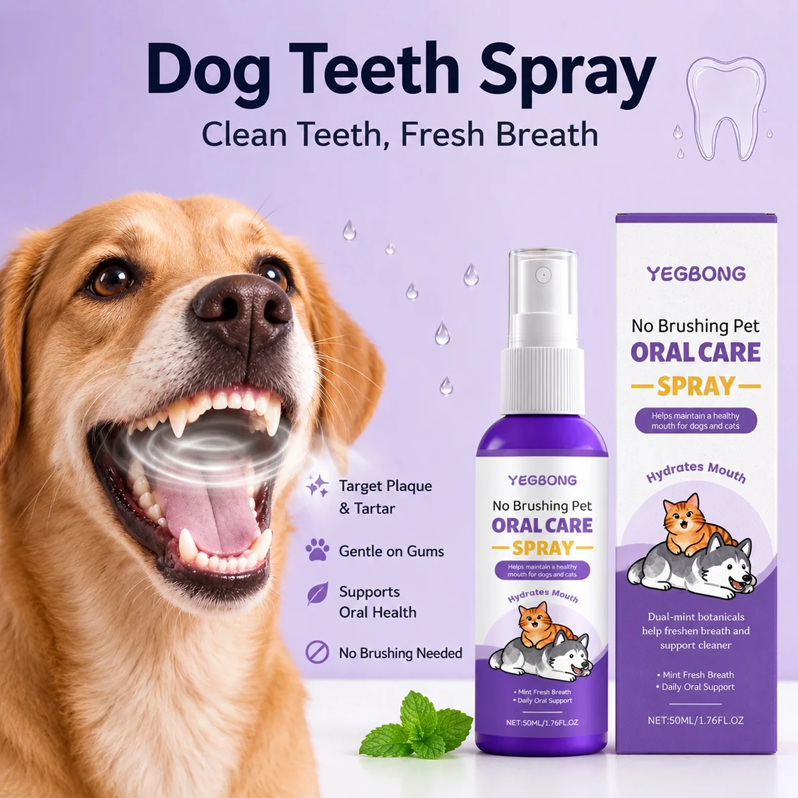 Pet Oral Care Spray Remove Plaque and Tartar Freshen Breath Fresh Breath Spray Mint Dental Care Spray for Dogs Cats Oral Hygiene