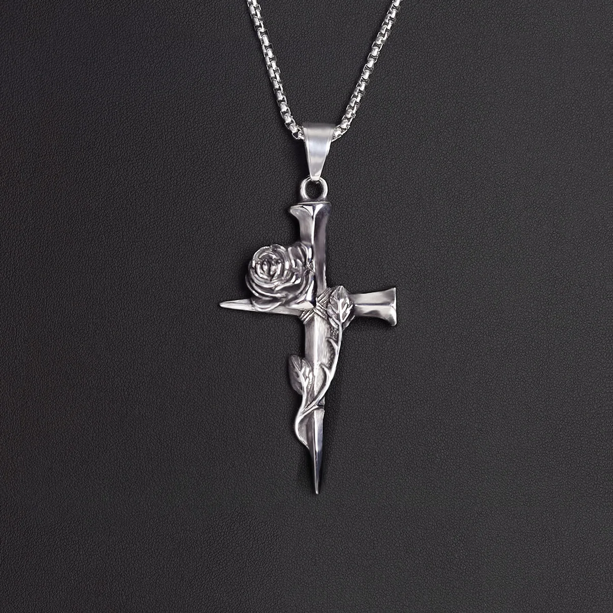 Wikinger Antik Rose Kreuz Halskette Damen Herren Jesus Christus Christlicher Schmuck Geschenke Blume Lassen Vintage Religiös