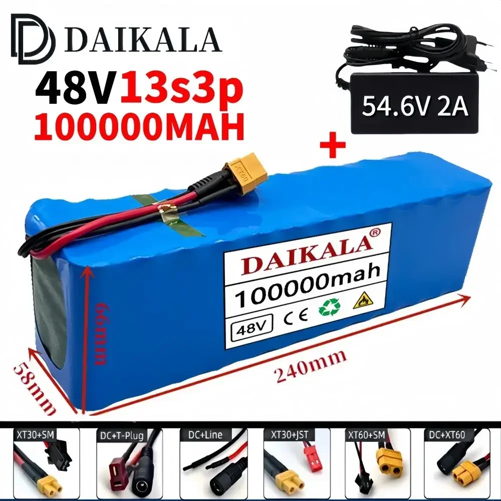 100% NEW 48V 100Ah Lithium Ion Battery pack 13S3P 100000mAh 1000W 48V Battery pack,For with BMS Bike Scooter +54.6V Charger