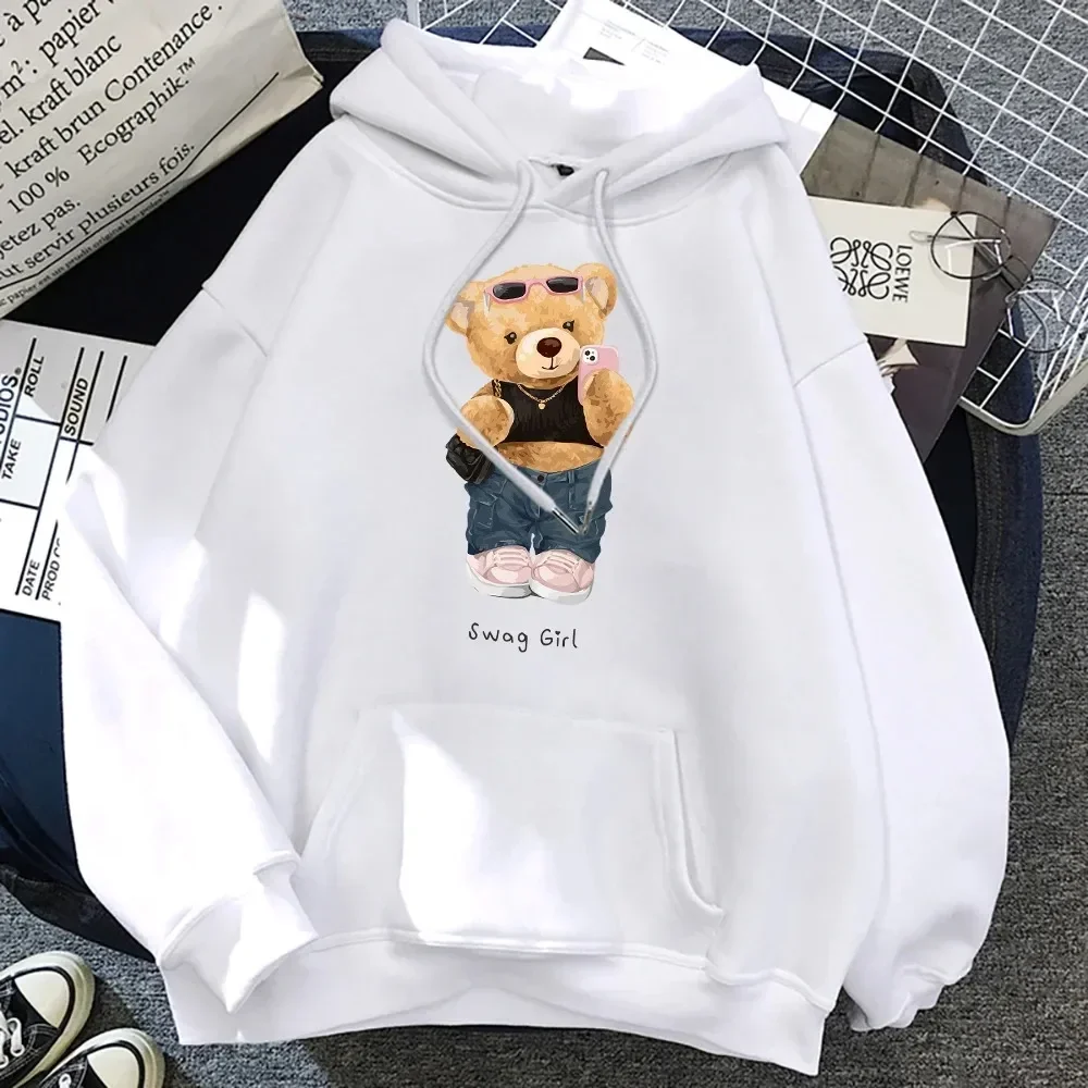 Street Teddy Bear Selfie Booty Girl Funny Plus Size Ladies Breathable Loose Hoodie Pocket Sweatshirt Soft Crew Neck Hoodie