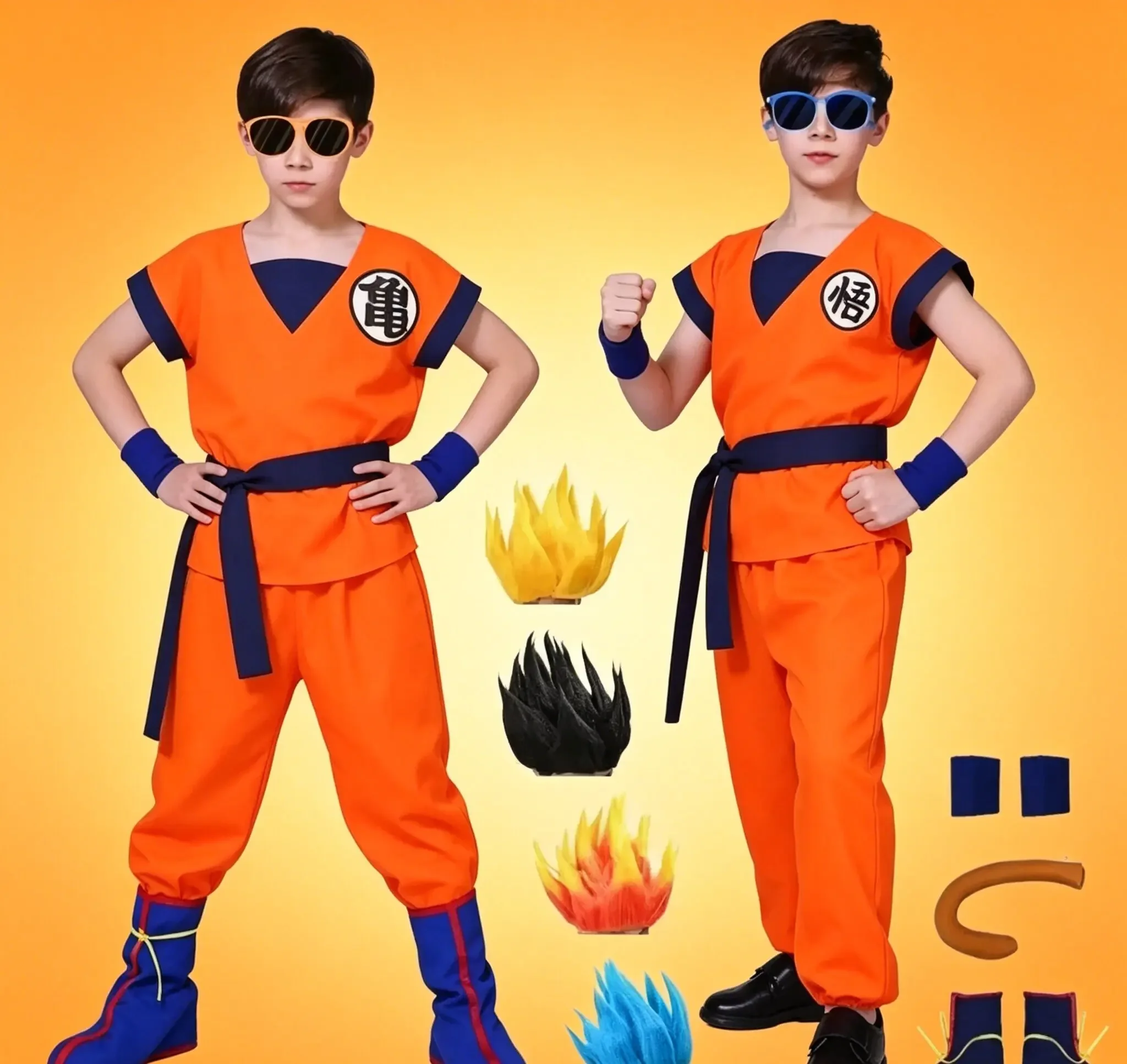 Halloween Adult Kids Son Goku Cosplay Costumes Suits Krillin Outfits Anime Party Child Costumes Tail Wrister Super Saiyan Wig