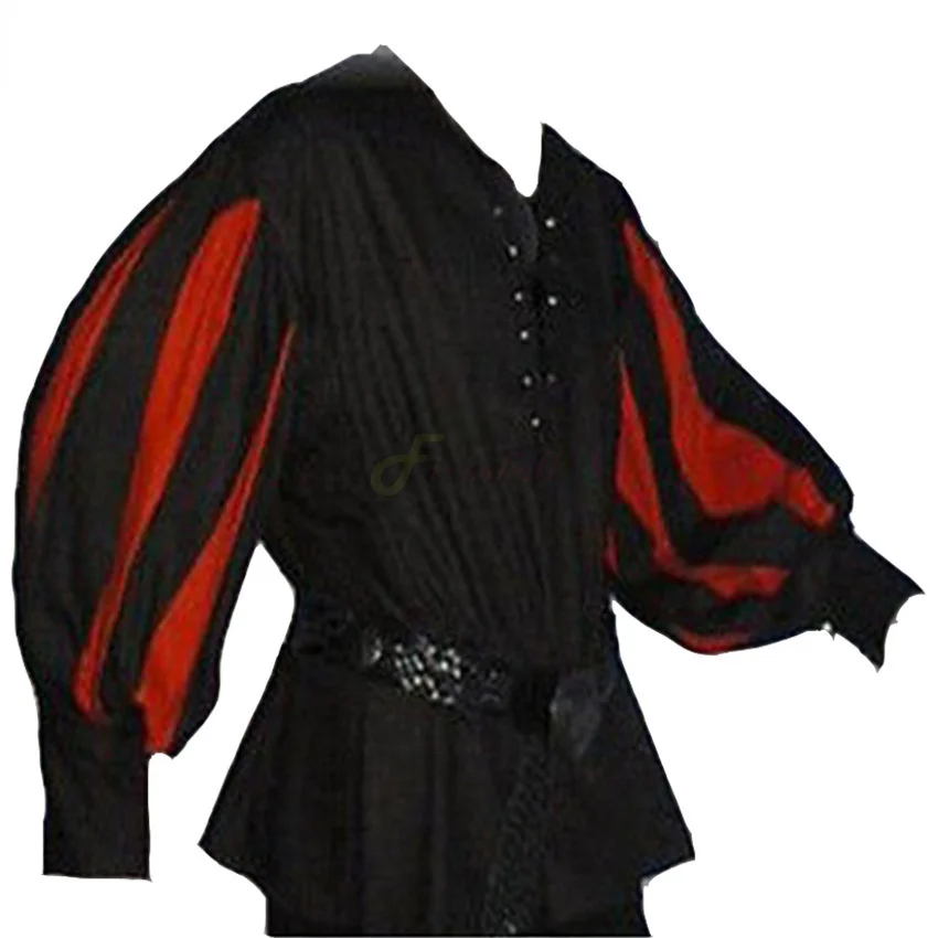 Halloween Men's Medieval Cosplay Warrior Knight Tunic Shirt Belted Lansquenet Larp Pirate Costume Black Lace-Up Top Clothing