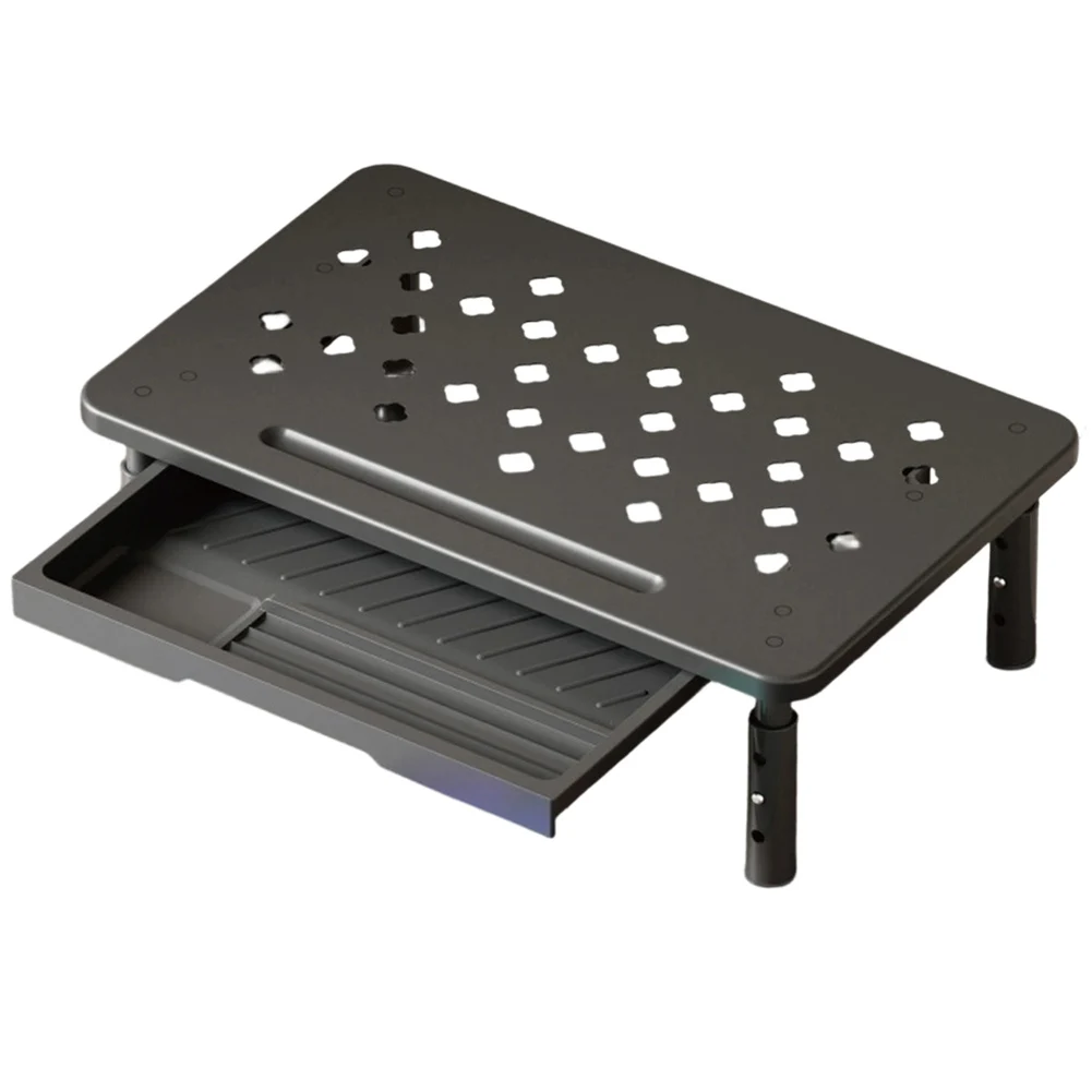Computer Riser Stand with Height Adjustability Ventilated Base and Drawer for Laptop Monitor and Daily Office Item Storage