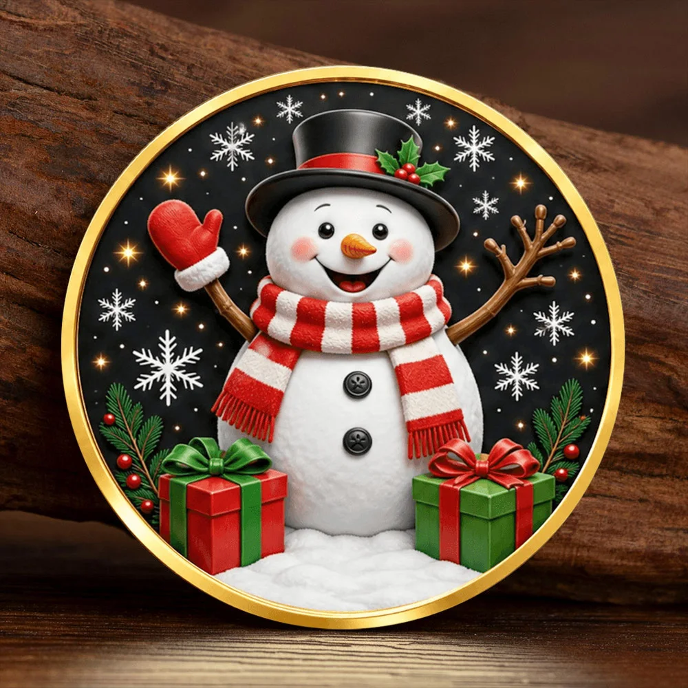 2D Flat Creative and Adorable Snowman Gold Plated Commemorative Coin - Christmas Gift - Iron Collection Challenge Coin