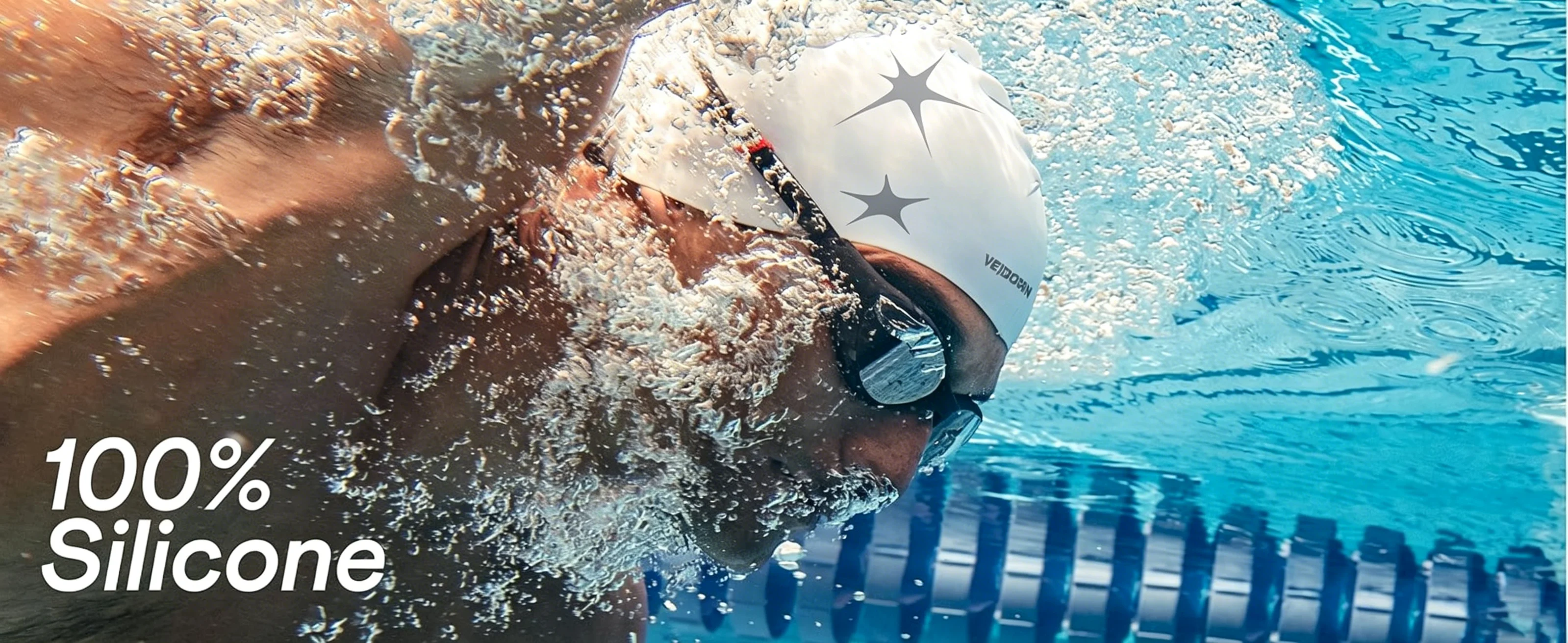 Veidoorn Unisex-Schwimmkappe aus weichem Silikon für Damen und Herren, intensives Training, bequeme, rutschfeste Schwimmkappe für langes Haar – Detail 1