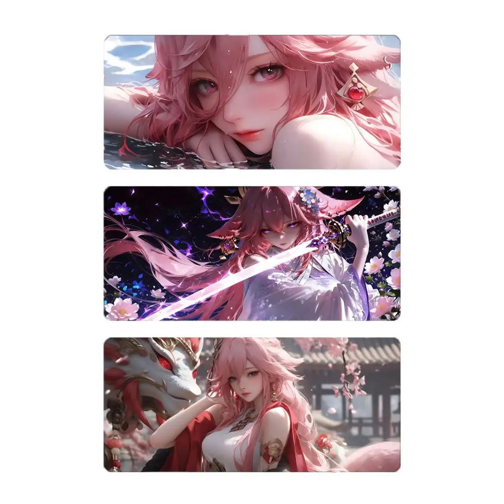 Elegant Colourful G-Genshin Impact Y-Yae Miko Mouse Pad Large Gaming Mousepad with Stitched Edges Thickened Desk Mat PC
