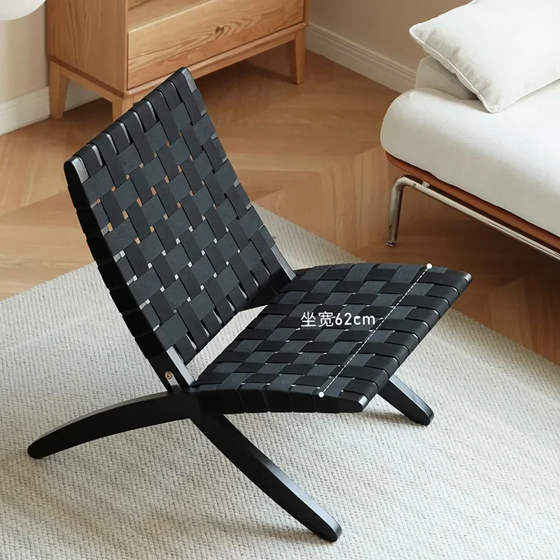Folding Weaving Sofa Rope Weaving Leisure Reading Chair Living Room Sofa Chair Outdoor Balcony Black Back