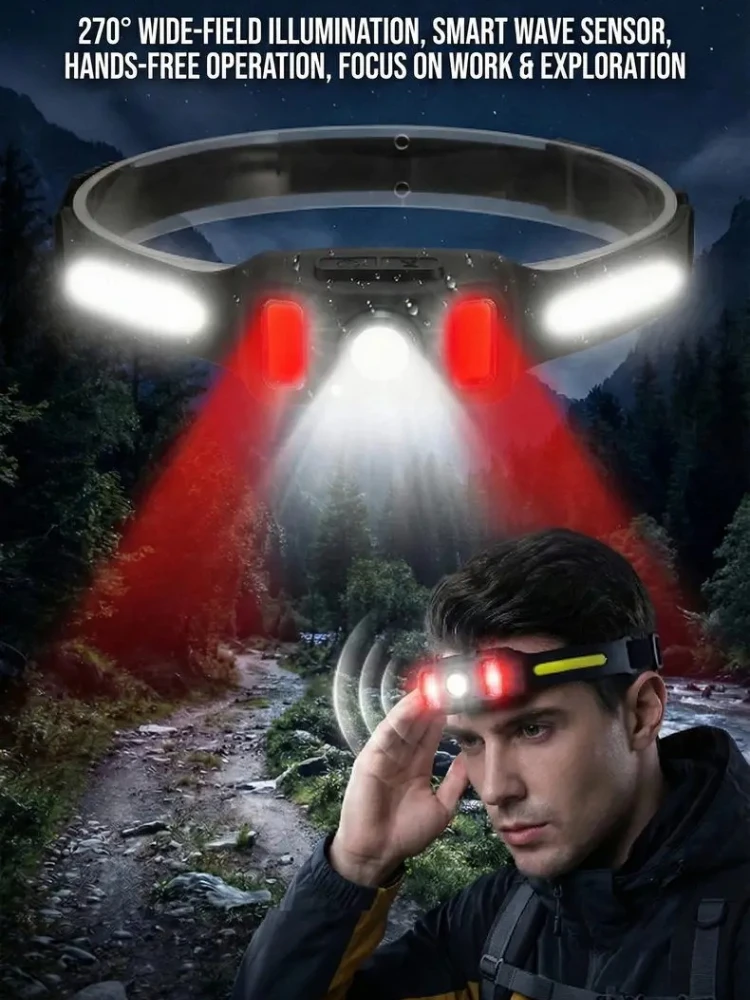 

Налобный уличный велосипедный рабочий фонарь, долговечный USB перезаряжаемый светодиодный налобный фонарь для рыбалки, мини-красный свет, сильный луч