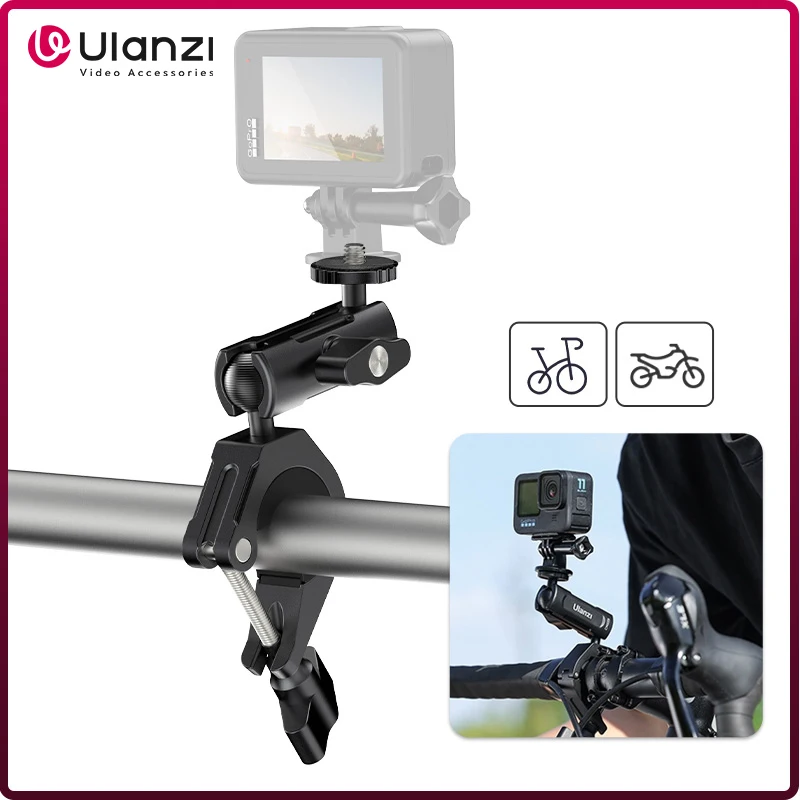 Ulanzi CM025 360 ° obrotowa kamera działania uchwyt na kierownicę rowerowa/motocyklowa z adapterem GoPro Hero 12 11 10 9 8 Insta360