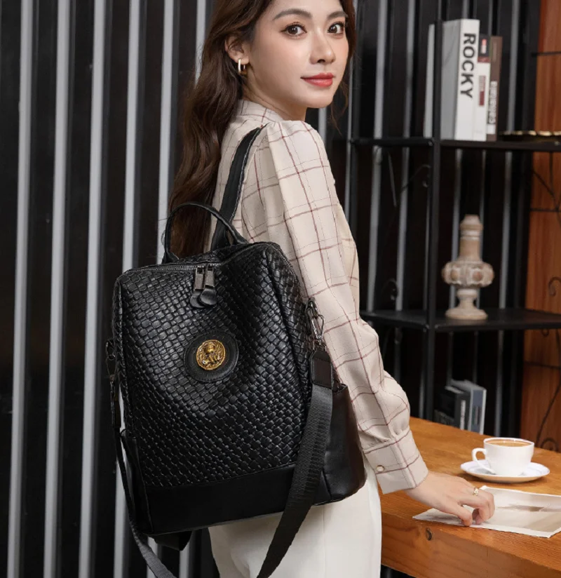 

New Korean Luxury High Quality Soft Leather Travel Backpacks Women's Fashion Large Capacity Shoulder Bags Laptop School Bag