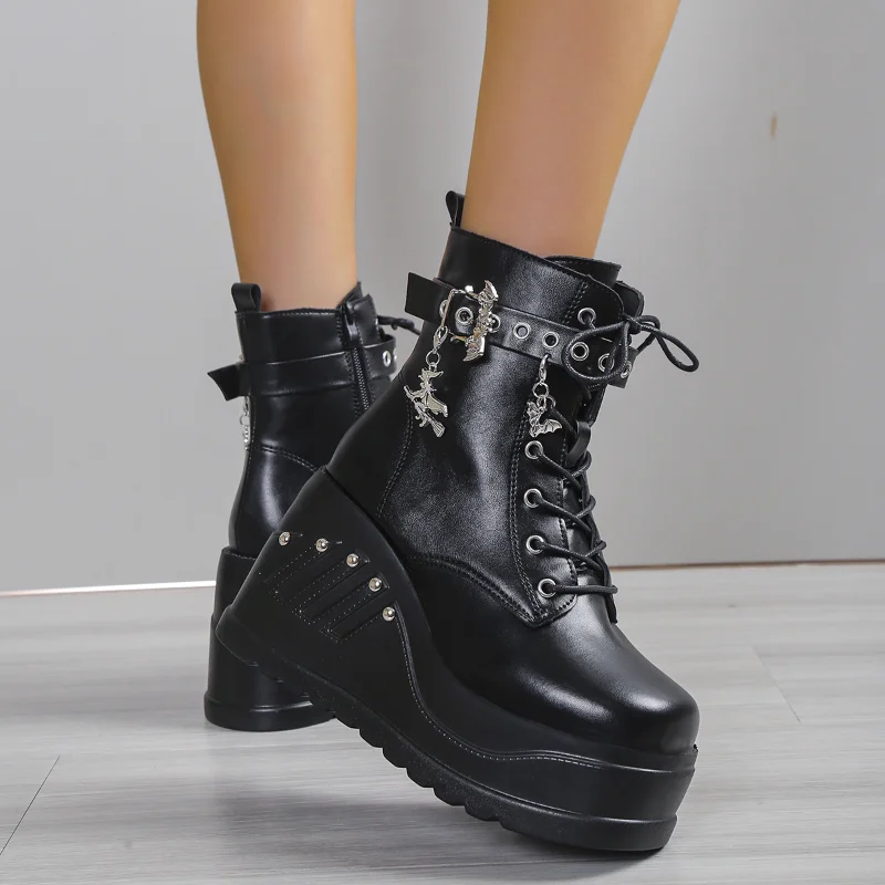 2024 New Boots for Women Fashion Hot Sale Punk Goth Platform Heels Wedge Women\'s Boots Casual Goth Punk Size 43 Women\'s Shoes