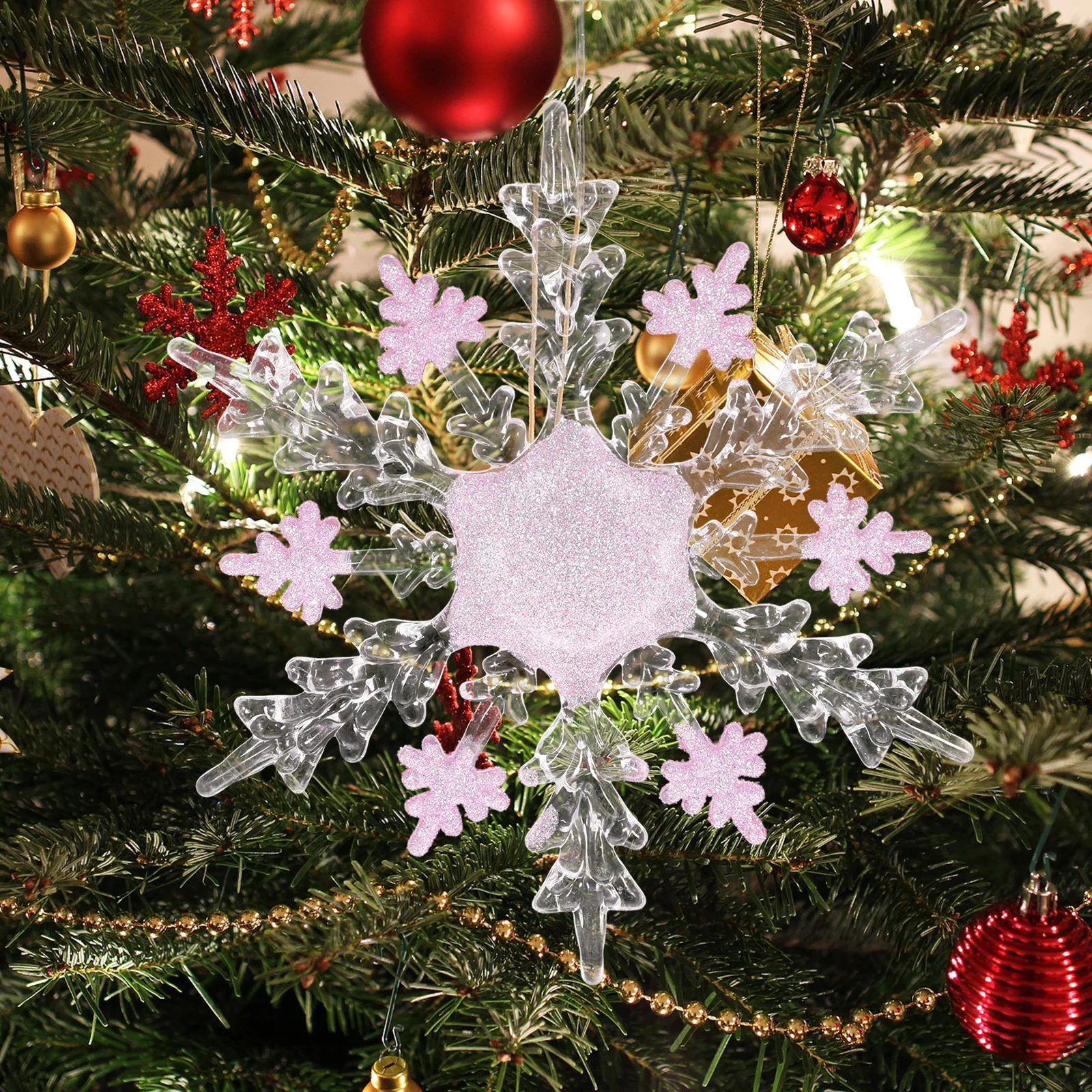 

1Pcs Purple Snowflake Ornament Acrylic Translucent Xmas Tree Hanging Decoration Christmas Decor Acrylic Snowflake Ornaments