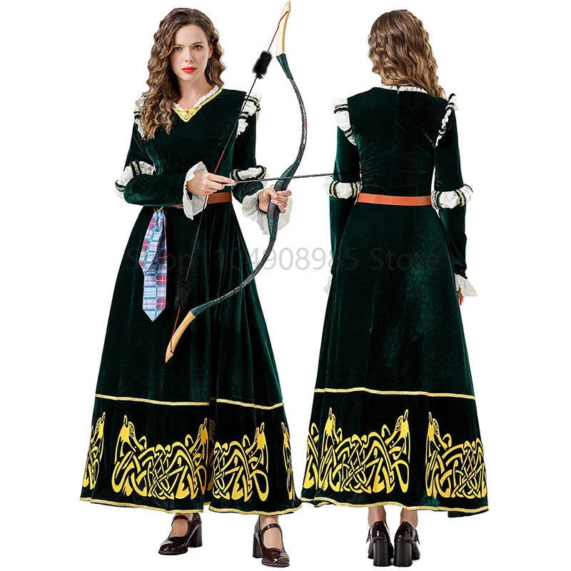 

Women Medieval Palace Style Renaissance Retro Court Dark Green Long Dress Party Outfit Stage Play Costume