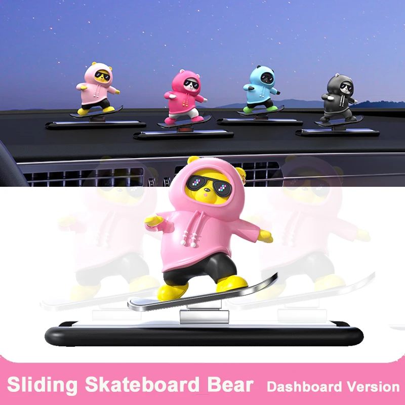 Universal Sliding Skateboard Bear Car Ornaments Silicone Cute Cartoon Doll Auto Interior Decoration Dashboard Version 5 Colors