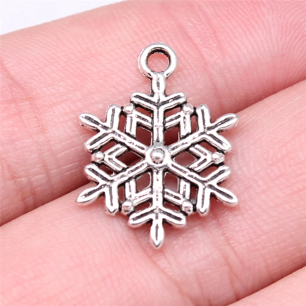 WYSIWYG 20pcs 22x16mm Charms Christmas Snow Snowflake Tibetan Silver Plated Pendants Antique Jewelry Making DIY Handmade