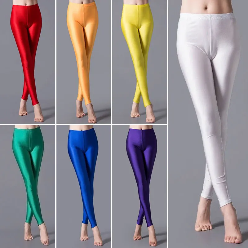 Leggings Skinny elastici pantaloni a matita pantaloni Slim donna lucido lucido Yoga pantalone alto calze effetto bagnato collant attillati senza