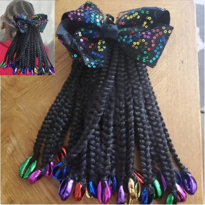 Super many 25 Stands Custome- Braded Ponytails for Kids 8in Kids Braid Ponytail Hair Extension Synthetic with Big Bubbles Balls