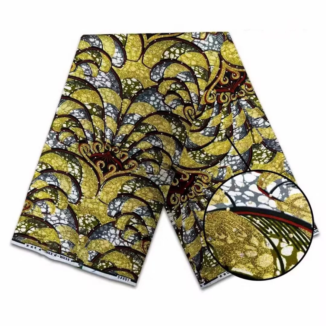 

2026 New Style Nigeria Stonk Golden- Wax Print Fabric - High Quality African Wax Print Fabric for Patchwork, Clothing & DIY" HS6