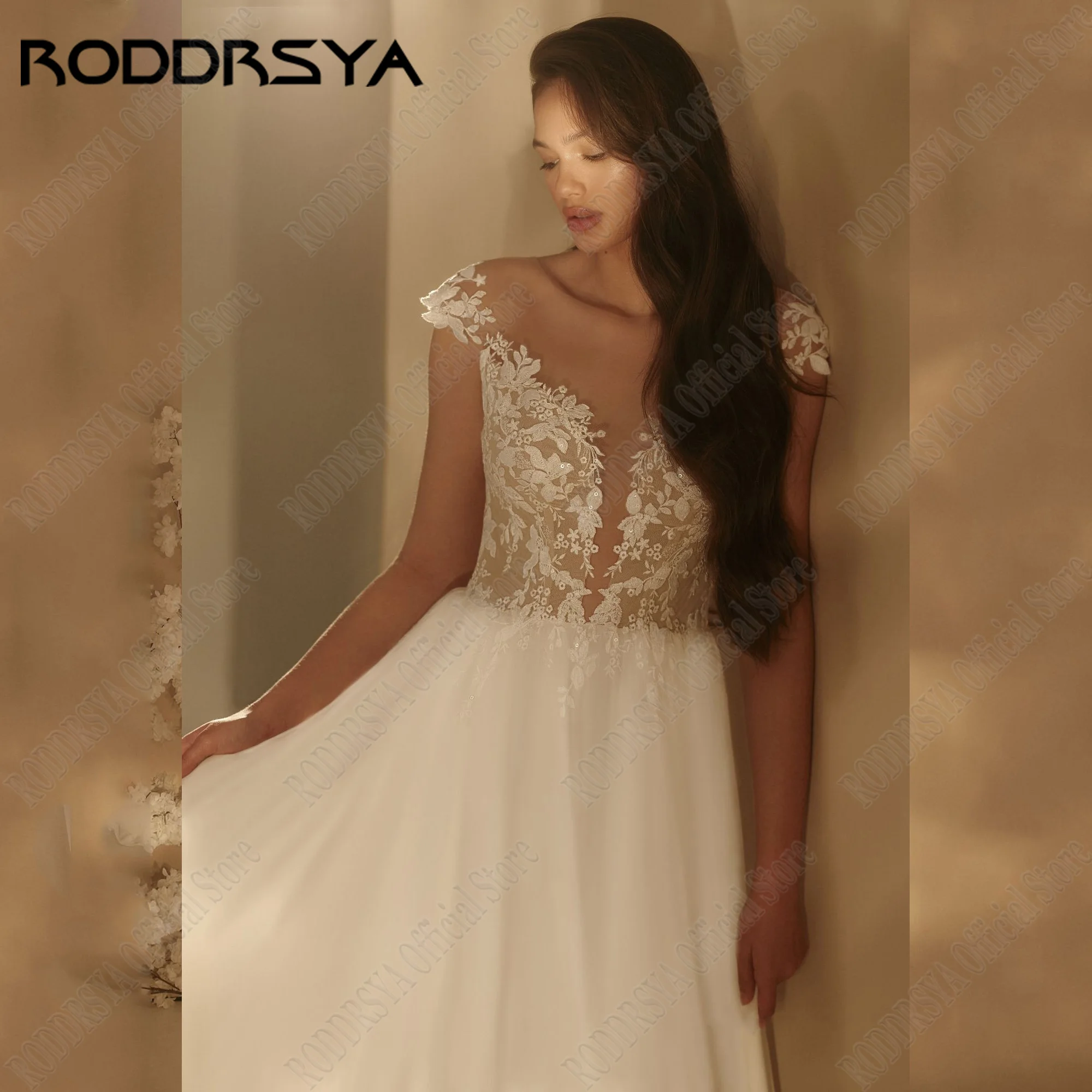 RODDRSYA gaun pernikahan lengan topi sifon 2024 gaun pengantin Backless Applique leher sendok A-Line Bohemia gaun pengantin renda ukuran Plus