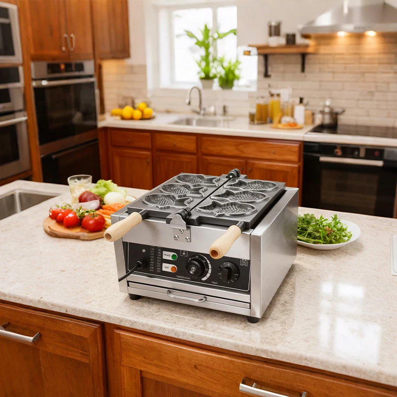 التجارية Taiyaki صانع الكهربائية 3 قطعة شكل السمك آلة صنع الوافل لشركة أيسر Barquillos الأسماك الفولاذ المقاوم للصدأ صانع الوافل