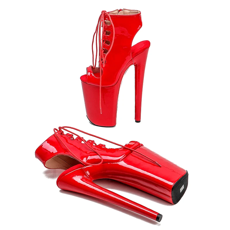 Leecabe 23CM/9inches Patent upper Open Toe Sexy boots High Heels Platform Pole Dance shoes