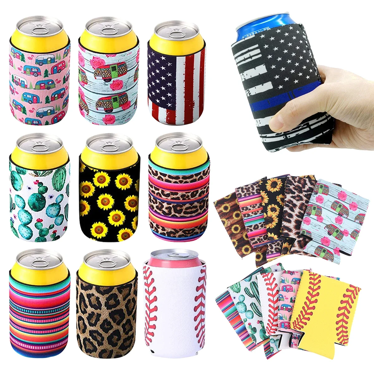 20Pcs Neoprene Can Sleeves Drink Cooler Tropical Summer Cola Soda Beer Reusable Cans Covers for Weddings Birthday Beach Parties