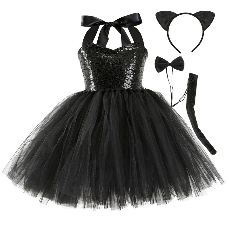 Kids Cartoon TUTU Leopard Dress Halloween Cat Zebra Giraffe Animal Cosplay Costume Birthday Party Christmas Girls Outfit