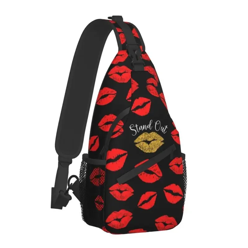 Stand Out Red Lipstick Lips Sling Crossbody Chest Bag Men Casual Shoulder Backpack for Travel Cycling