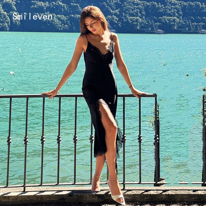 

Smileven Comfortable Black Silt Mermaid Prom Dress V Neck Party Gowns Formal Spaghetti Strap Occassion Dress Customized 2026