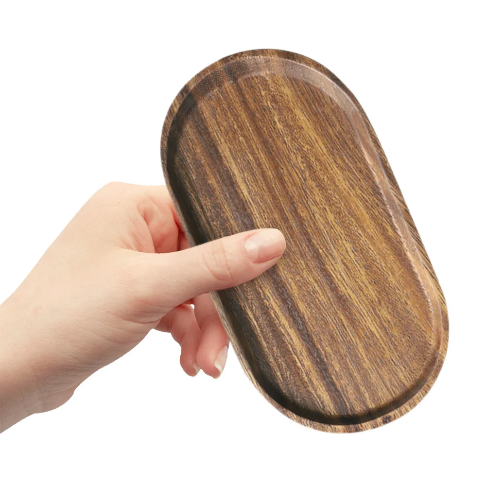 

2Pcs Solid Wood Tray Shallow Brown Food Cake Fruit Dessert Plate Decorative Platter Practical Wooden Serving Plates Bowl