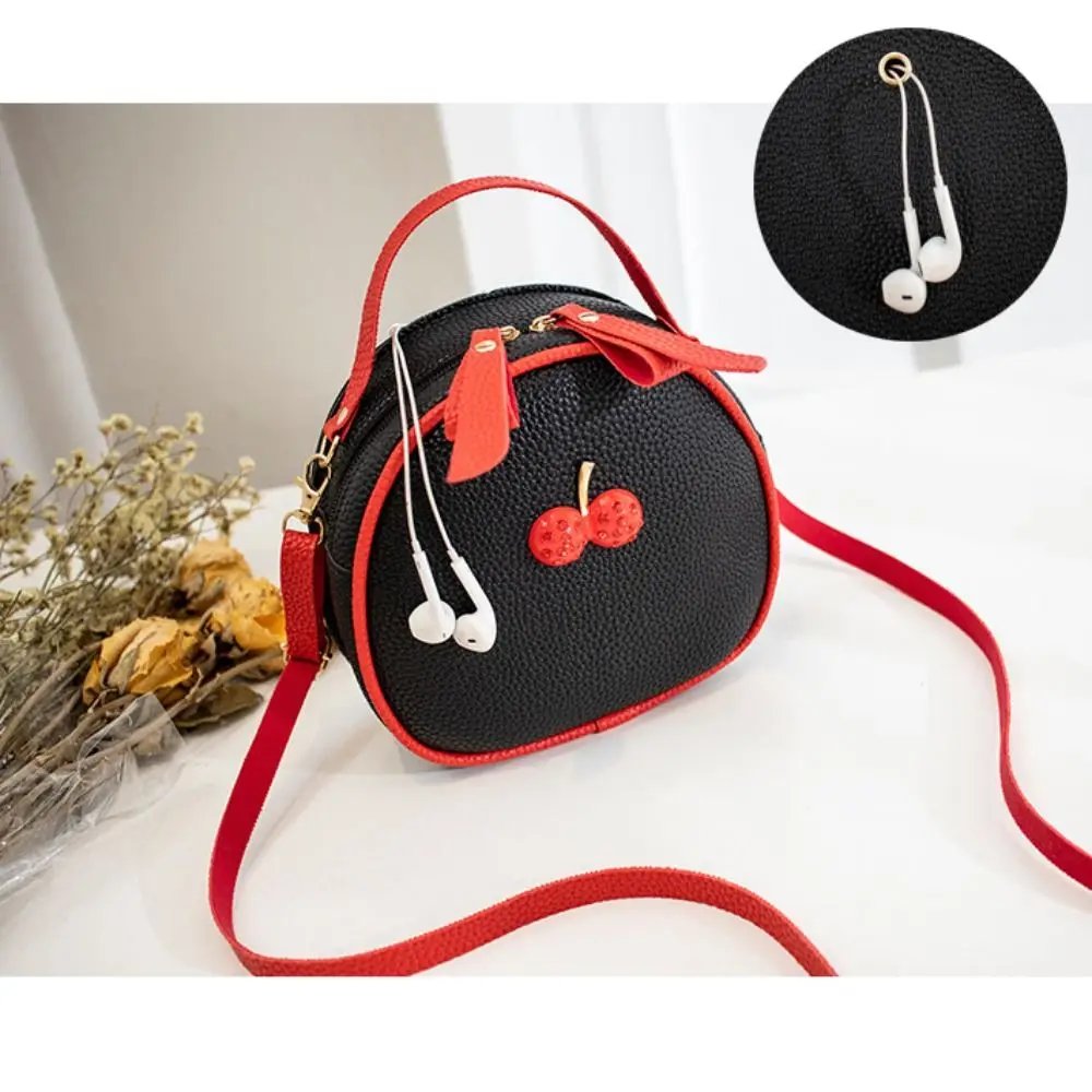 Fashion Women Contrast Color Cherry Small Backpack PU Leather Crossbody Bag Women\'s Shoulder Bag Messenger Phone Handbag