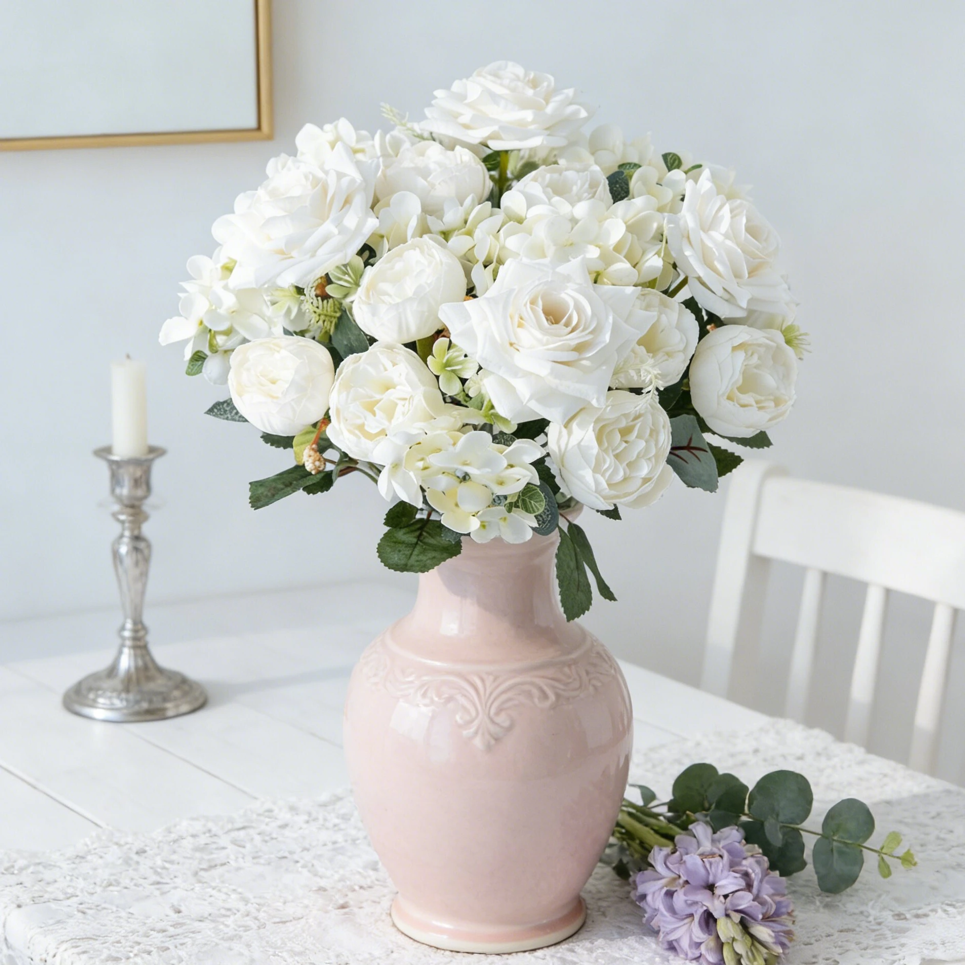 Fleurs Artificielles en Soie Hydrangea Rose pour Mariage Jardin Cour Bouquet de Mariée Décoration de Festival Vase Maison Chambre Table Élégant Cadeaux DIY