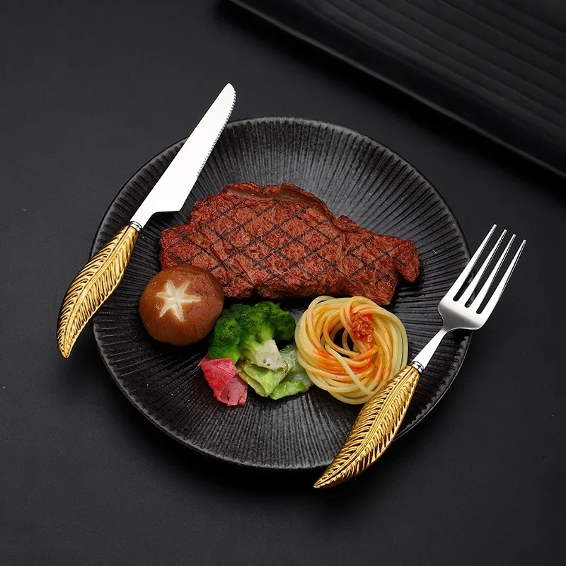 304 stainless steel feather handle tableware hotel Western style feather handle tableware series knives, forks, spoons 3pcs