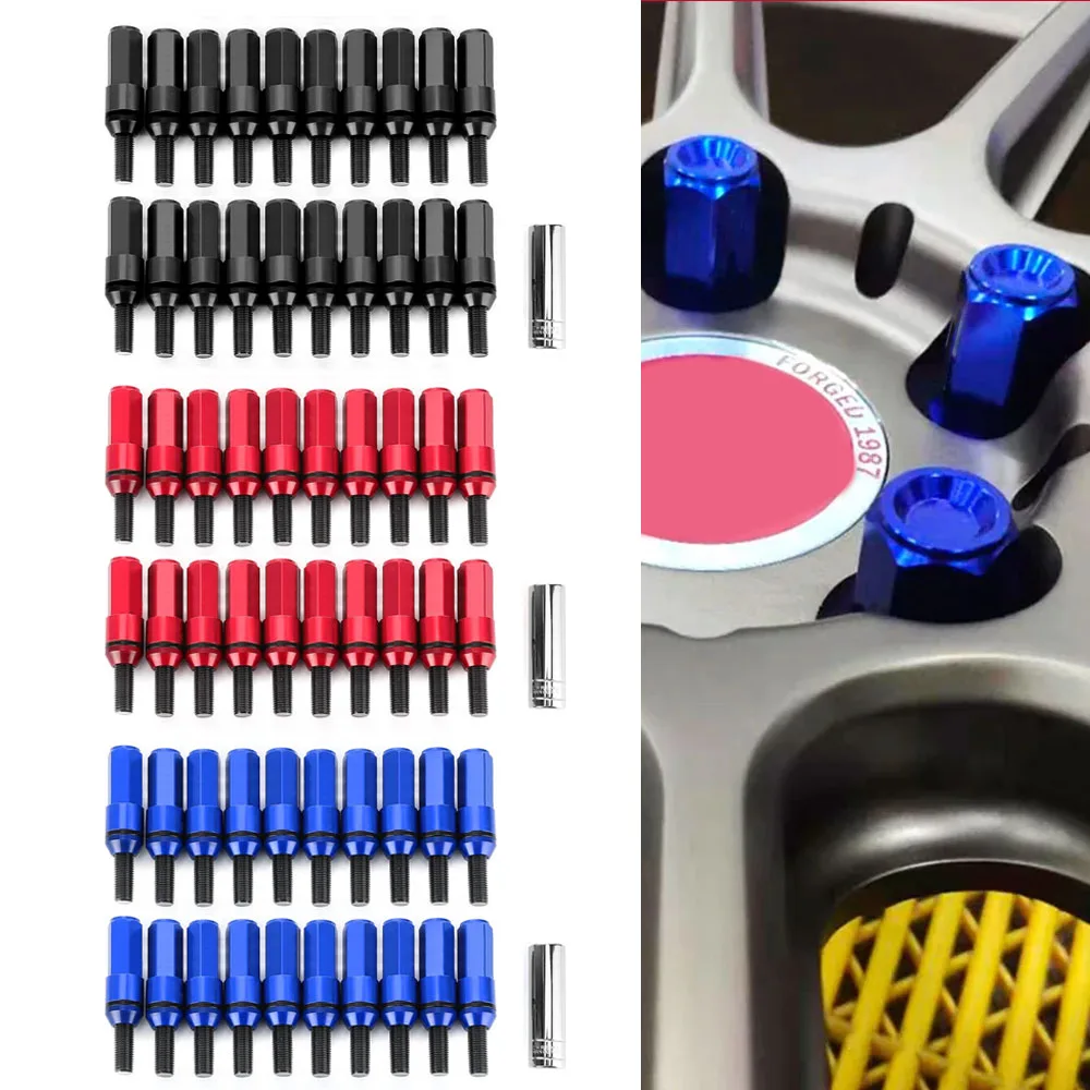 20PCS M12*1.25 M12*1.5 Steel Taper Conical Wheel Lug Bolt Cone Seat Wheel Bolts sleeve Lug Nuts With Cap sleeve