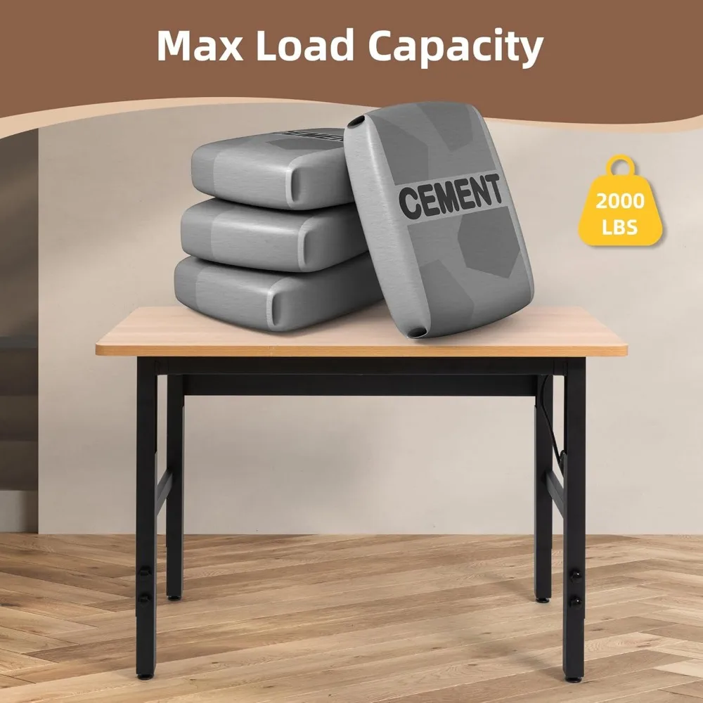 منضدة عمل من الخشب الصلب 48 شديدة التحمل مع منافذ طاقة، طاولة عمل جراج قابلة للتعديل، سعة 2000 رطل، مثالية لورش العمل