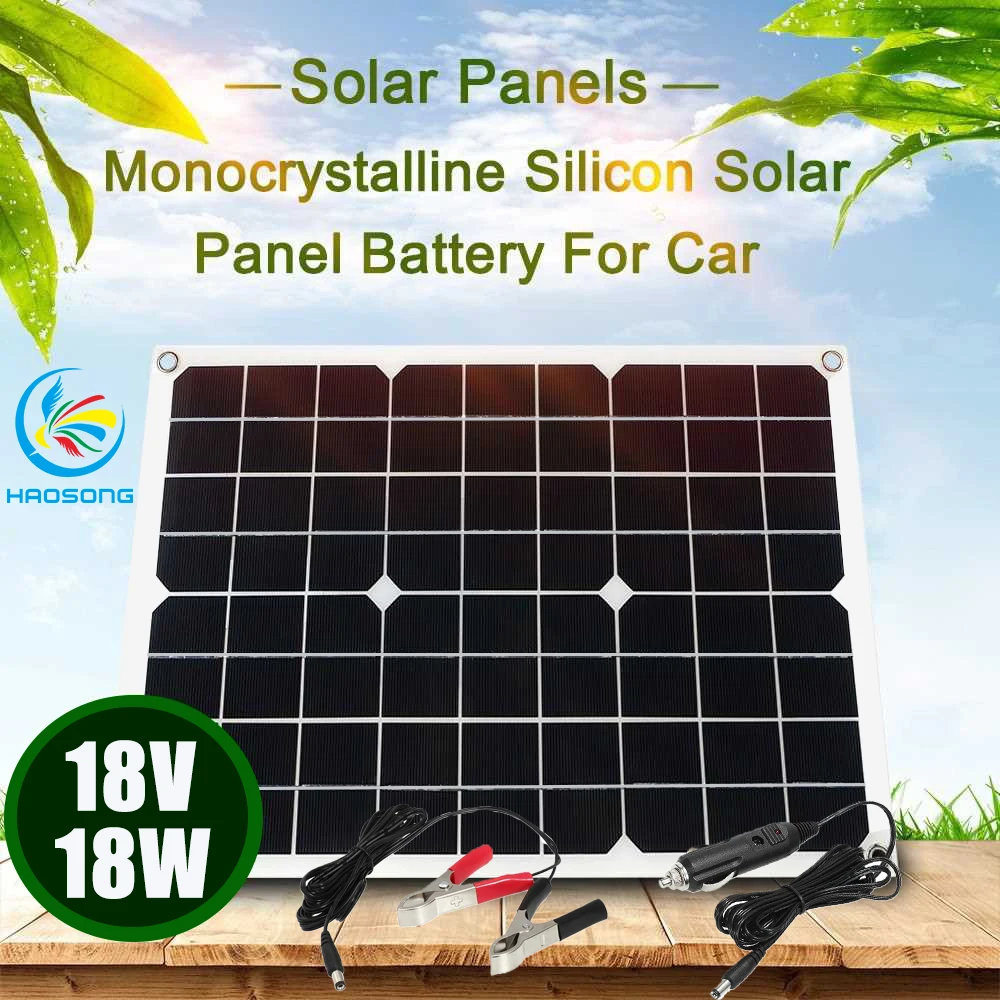 

Solar Panel 18W 18V 5V for Inverter USB 5V Outlet 12V